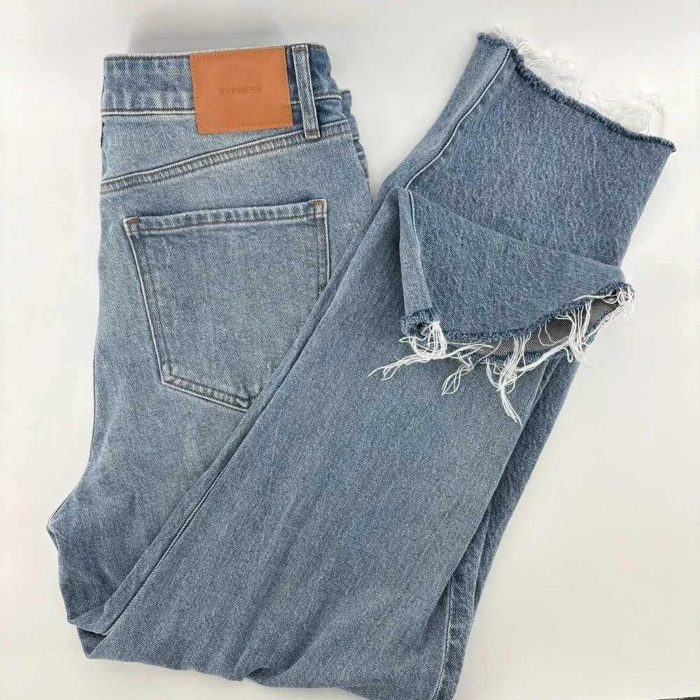 Express Women Straight‎ Ankle High Rise Stretch Jeans Light Wash Size 8R